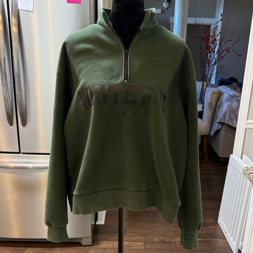 White Fox Boutique Olive Green Half-Zip Fleece Pullover